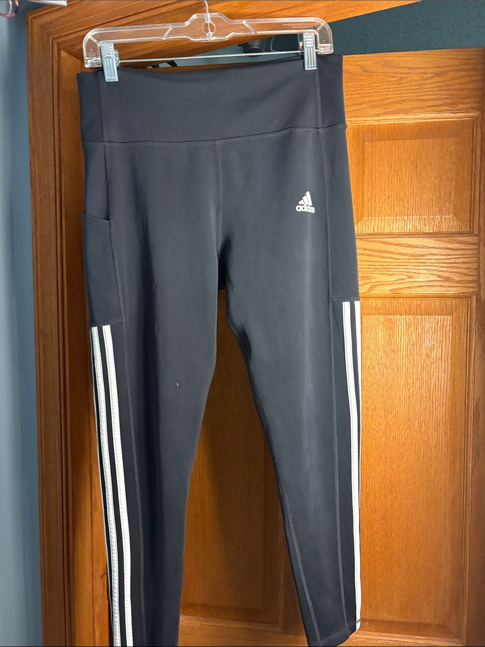 adidas Black Leggings with White Side Stripes